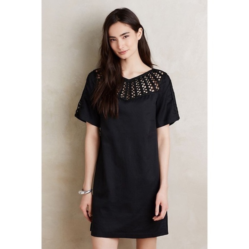 Maeve Anthropologie Black Crochet Pocketed Sheath Dress Sz XS